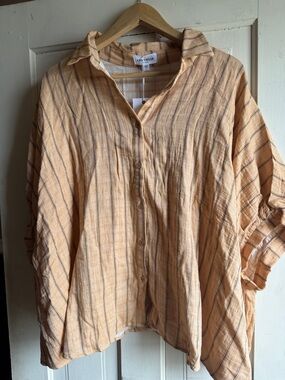 Soft Melon Striped Button-Up Shirt